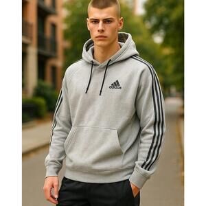 ADIDAS MENS 3 STRIPE HOODIE Gray Size XL NWT